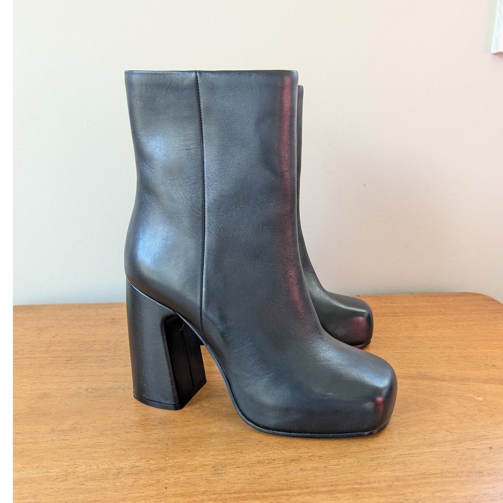 Steve Madden Cami Black Leather Square Toe Platform Block Heel Ankle‎ Boots 7M